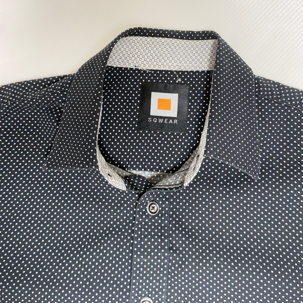 SQWEAR Mens Black White Polka Dot Button Down Shirt Long Sleeve Cotton Size M